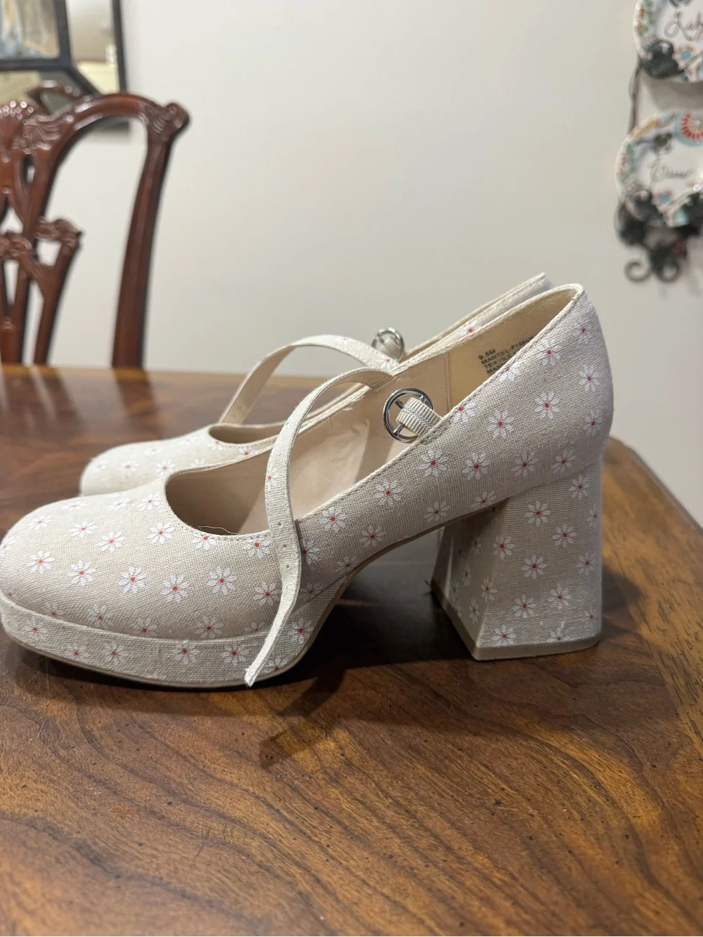 Madden Girl Cream Floral Mary Jane Platform Heels